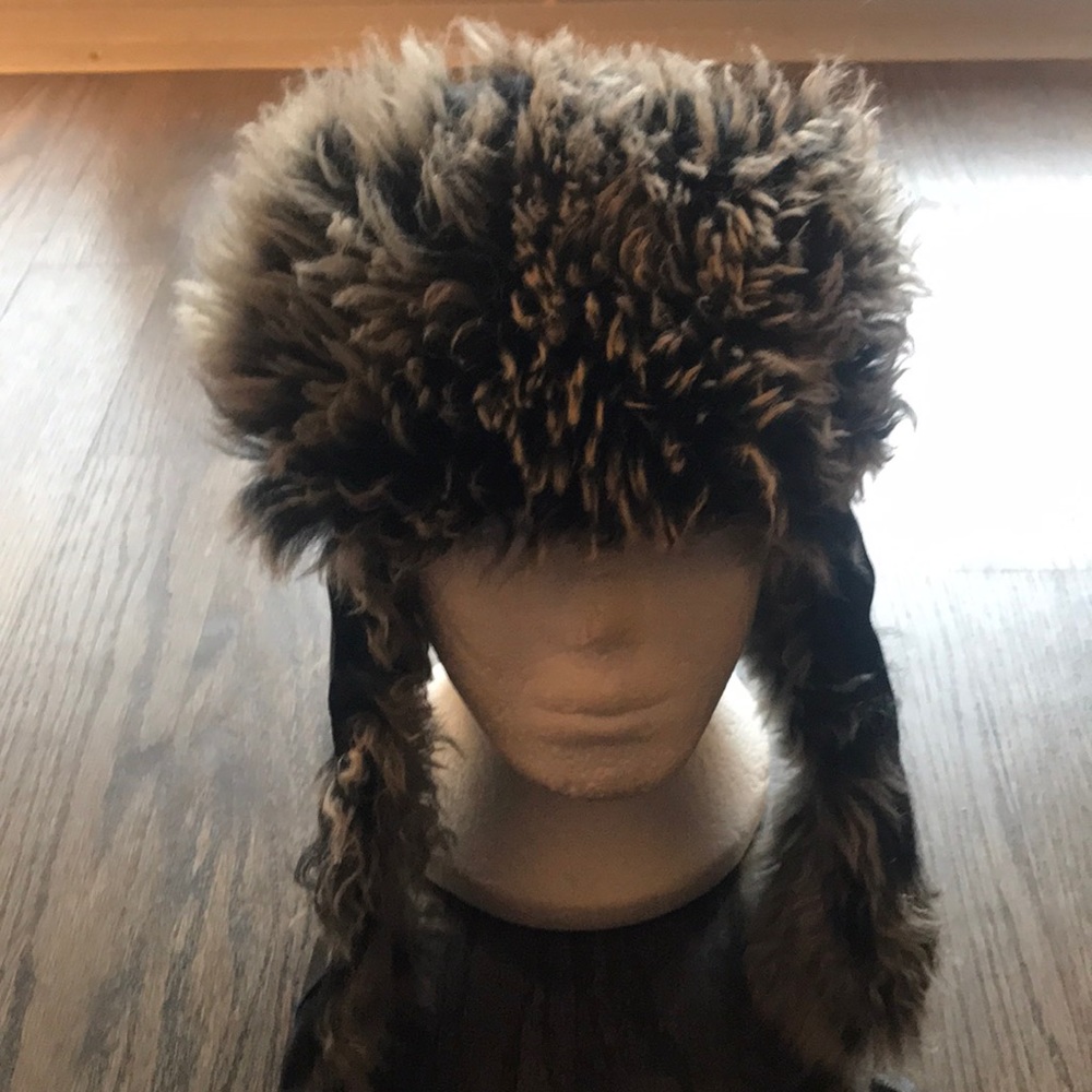 Faux Shearling Lined Leather Winter Hat